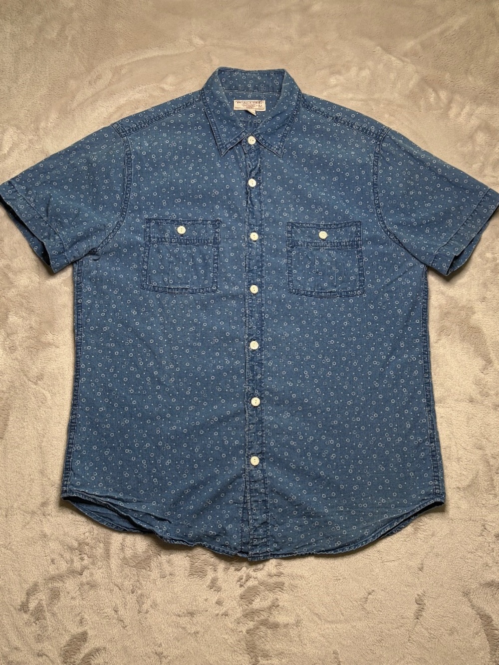 Wallace & Barnes Button Up Shirt Mens M Blue Polka Dot Short Sleeve Preppy‎